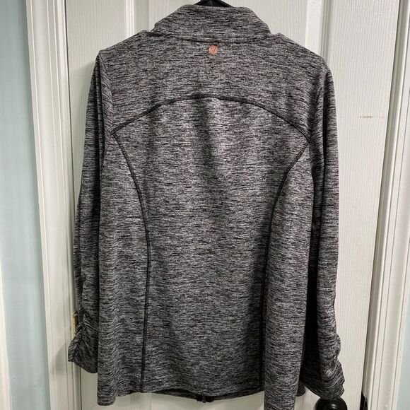 Lane Bryant Livi Athletic Jacket Zip Size 14/16 Dark Heather Gray Pockets Ruffle - Picture 2 of 8